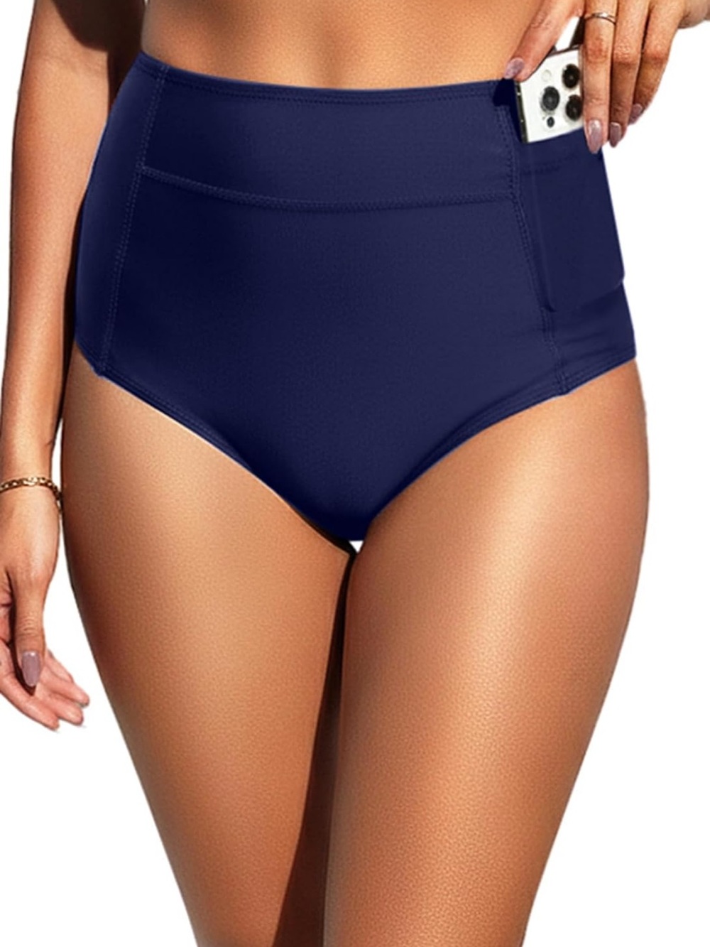 High Waisted Bikini Bottoms with Pockets - Tummy Control M. 2733/bb17-1/v